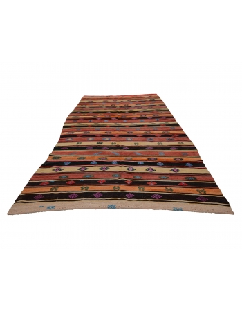 Colorful Striped Vintage Kilim Rug - 6`8" x 11`8"