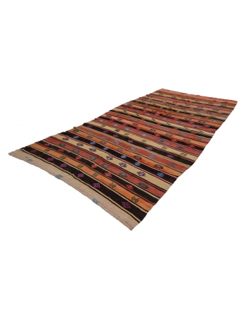 Colorful Striped Vintage Kilim Rug - 6`8" x 11`8"