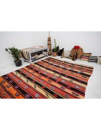 Colorful Striped Vintage Kilim Rug - 6`8" x 11`8"