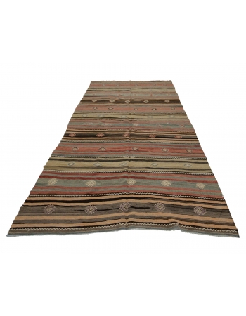 Striped Vintage Wool Turkish Kilim - 5`0" x 10`6"