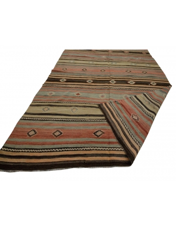Striped Vintage Wool Turkish Kilim - 5`0" x 10`6"
