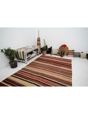 Striped Vintage Wool Kilim Rug - 5`0" x 11`2"