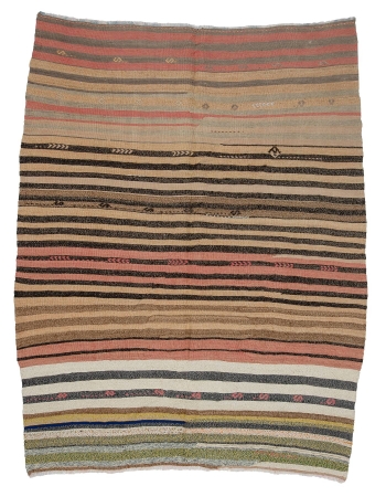 Striped Wool Vintage Kilim Rug - 5`10" x 7`7"