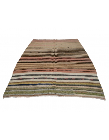 Striped Wool Vintage Kilim Rug - 5`10" x 7`7"