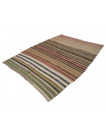 Striped Wool Vintage Kilim Rug - 5`10" x 7`7"