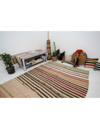 Striped Wool Vintage Kilim Rug - 5`10" x 7`7"