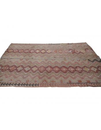 Embroidered Vintage Turkish Kilim Rug - 4`11" x 9`2"