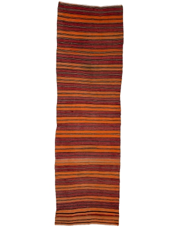 Orange Striped Vintage Kilim Runner - 3`5" x 11`4"