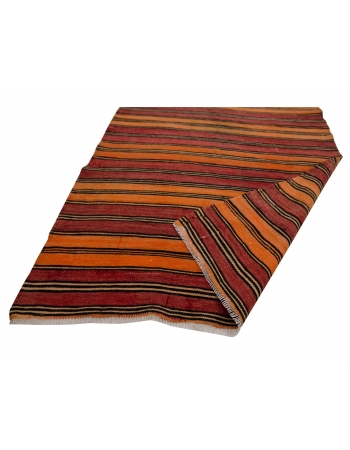 Orange Striped Vintage Kilim Runner - 3`5" x 11`4"