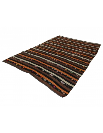 Striped Vintage Goat Hair Kilim Rug - 7`8" x 10`2"