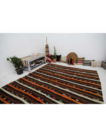 Striped Vintage Goat Hair Kilim Rug - 7`8" x 10`2"