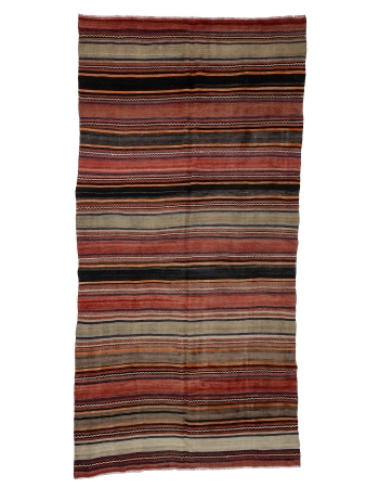 Striped Wool Vintage Kilim Rug - 5`4" x 10`4"