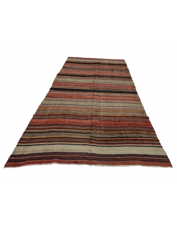 Striped Wool Vintage Kilim Rug - 5`4" x 10`4"