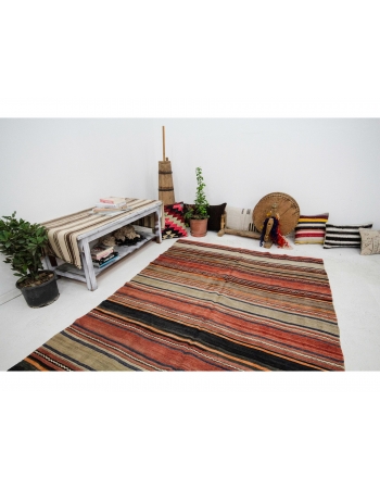 Striped Wool Vintage Kilim Rug - 5`4" x 10`4"