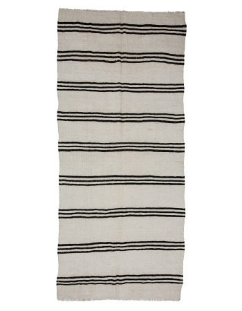 Black & White Striped Hemp Kilim Rug - 4`4" x 9`10"