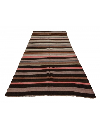 Striped Vintage Wool Kilim Rug - 4`9" x 10`8"