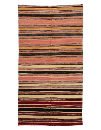 Striped Vintage Turkish Wool Kilim - 6`0" x 11`6"