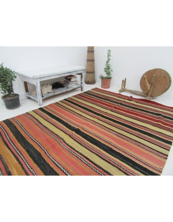 Striped Vintage Turkish Wool Kilim - 6`0" x 11`6"