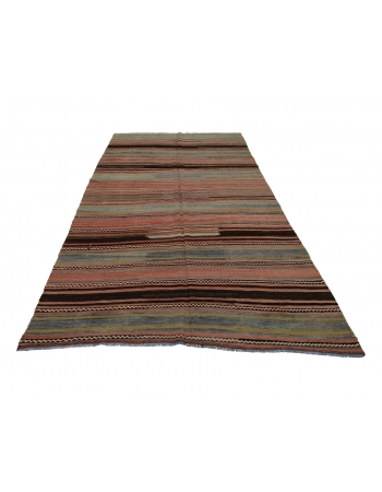 Striped Vintage Turkish Kilim Rug - 5`2" x 8`8"