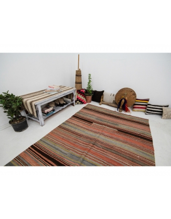 Striped Vintage Turkish Kilim Rug - 5`2" x 8`8"