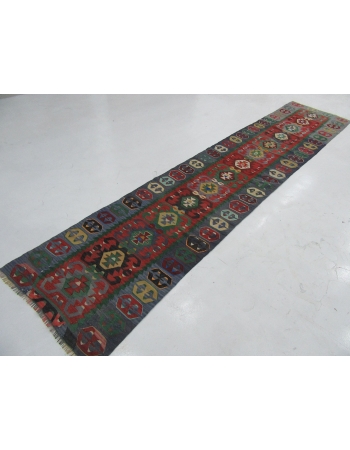 Colorful Decorative Turkish Kilim Runner - 3`0" x 14`9"