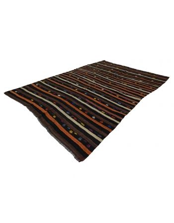 Striped Vintage Turkish Kilim Rug - 7`5" x 10`6"