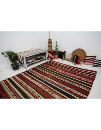 Wool Striped Turkish Kilim Rug - 6`1" x 12`2"