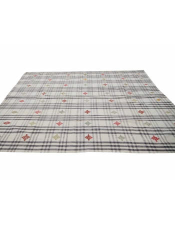 Vintage Embroidered Turkish Adana Kilim - 6`8" x 9`3"