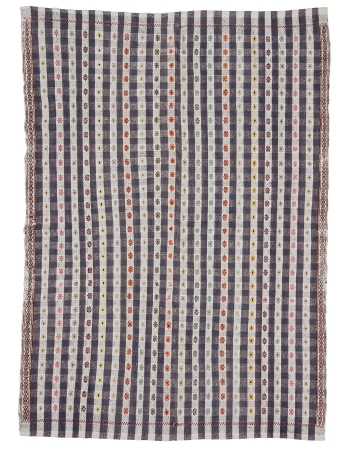 Cotton Vintage Turkish Embroidered Kilim - 6`1" x 8`8"