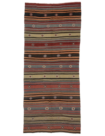 Handwoven Vintage Striped Kilim Rug - 4`10" x 11`1"