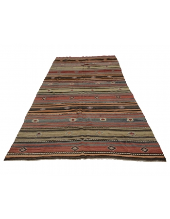 Handwoven Vintage Striped Kilim Rug - 4`10" x 11`1"