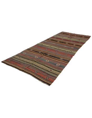 Handwoven Vintage Striped Kilim Rug - 4`10" x 11`1"