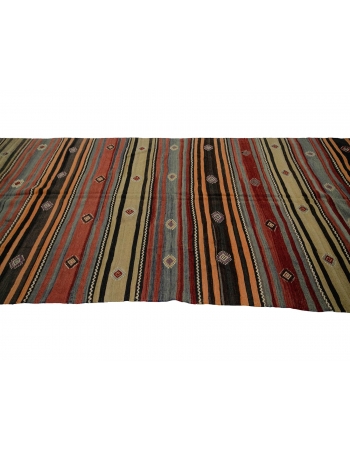 Handwoven Vintage Striped Kilim Rug - 4`10" x 11`1"