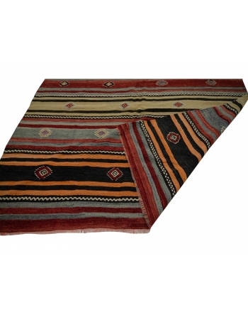 Handwoven Vintage Striped Kilim Rug - 4`10" x 11`1"