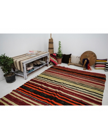 Striped Handwoven Vintage Kilim Rug - 5`7" x 12`2"