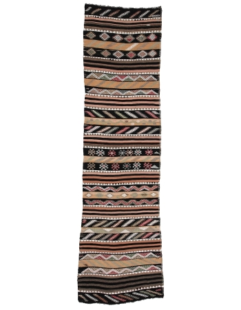 Embroidered Vintage Turkish Kilim Runner - 3`1" x 11`8"