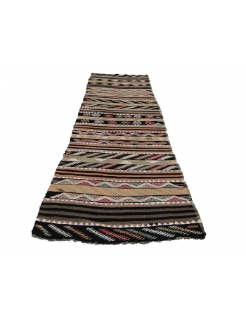 Embroidered Vintage Turkish Kilim Runner - 3`1" x 11`8"