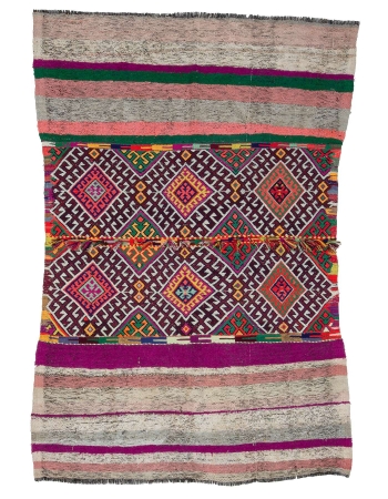 Embroidered Colorful Turkish Kilim Rug - 4`4" x 6`3"