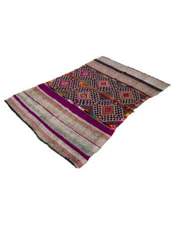 Embroidered Colorful Turkish Kilim Rug - 4`4" x 6`3"