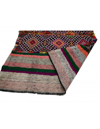 Embroidered Colorful Turkish Kilim Rug - 4`4" x 6`3"