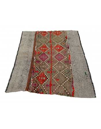 Decorative Embroidered Vintage Kilim Rug - 3`5" x 4`1"