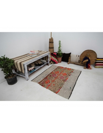 Decorative Embroidered Vintage Kilim Rug - 3`5" x 4`1"