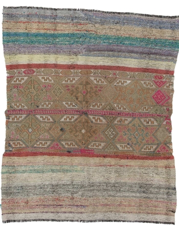 Embroidered Vintage Modern Kilim Rug - 4`2" x 5`1"