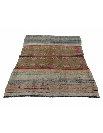 Embroidered Vintage Modern Kilim Rug - 4`2" x 5`1"