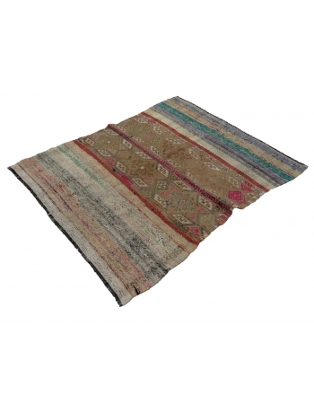 Embroidered Vintage Modern Kilim Rug - 4`2" x 5`1"