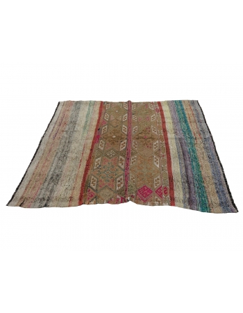 Embroidered Vintage Modern Kilim Rug - 4`2" x 5`1"