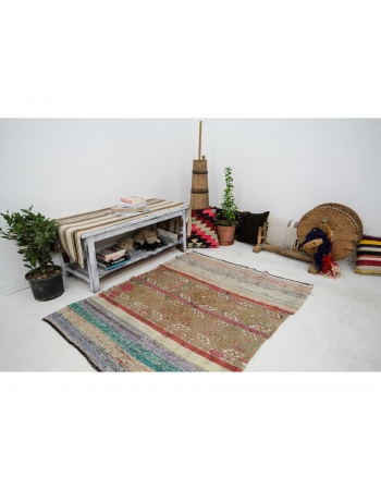 Embroidered Vintage Modern Kilim Rug - 4`2" x 5`1"