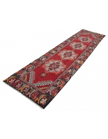 Vintage Red Turkish Runner Rug - 2`10" x 9`5"