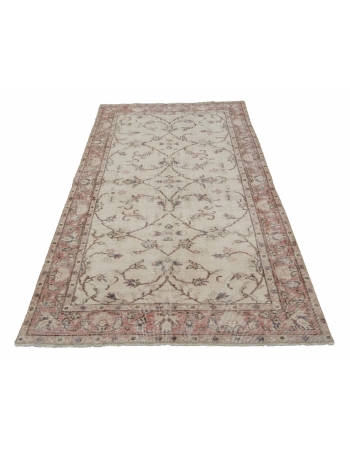 Floral Vintage Turkish Oushak Rug - 3`9" x 6`7"