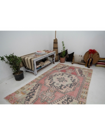 Decorative Vintage Turkish Area Rug - 4`3" x 6`10"